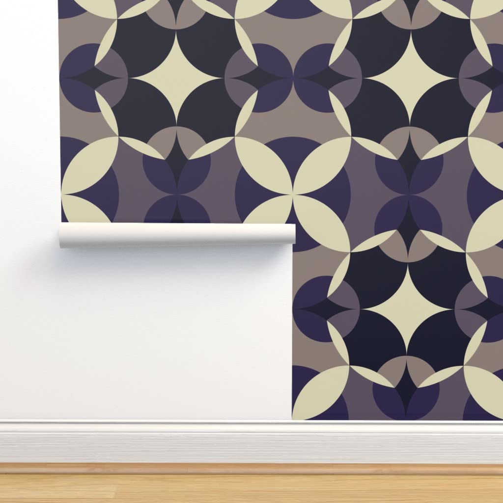 Midnight Gothic Retro Floral Circles Geometric Dark Bubbles Peel & Stick Wallpaper - 9ft x 2ft Removable Self-Adhesive Wallpaper for Bedroom, Living Room & Office Decor - Spoonflower Custom Wallpaper