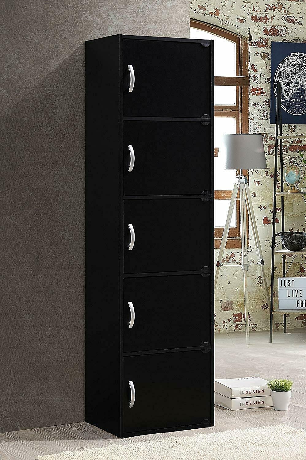 5-Door Storage Cabinet - ADHW Black Organizer Shelf for Pantry, Closet, Bookcase & Cupboard | Perfect for Home, Office & Garage Organization