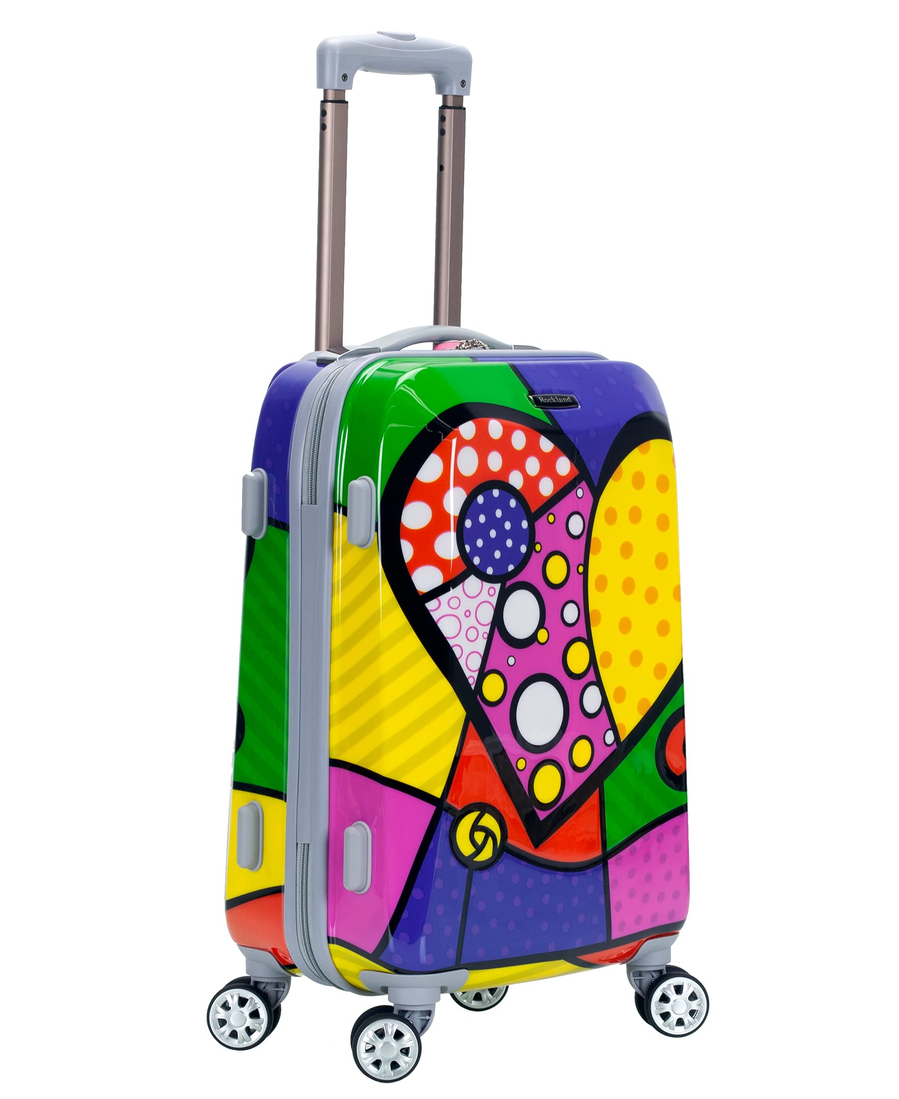 Rockland Departure Hardside Spinner Wheel Luggage Set - 2-Piece (20/28 Inch) Heart Design, Lightweight Durable Suitcase for Travel, Business Trips & Weekend Getaways