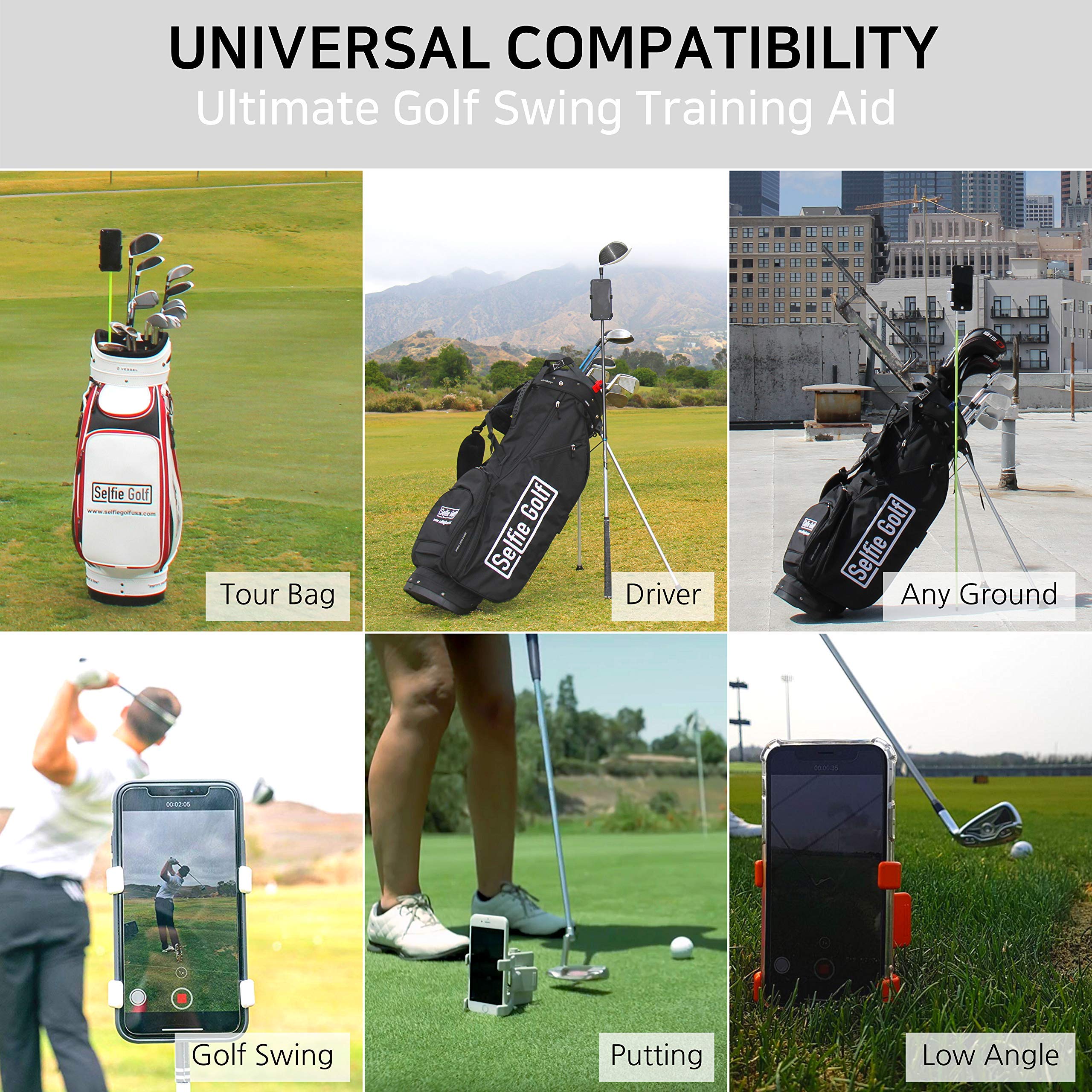 SelfieGOLF Golf Swing Analyzer & Phone Holder | PGA Award-Winning Training Aid | Works with Any Golf Bag & Alignment Sticks | Improve Putting & Swing Technique | Perfect for Practice Sessions & On-Course Training