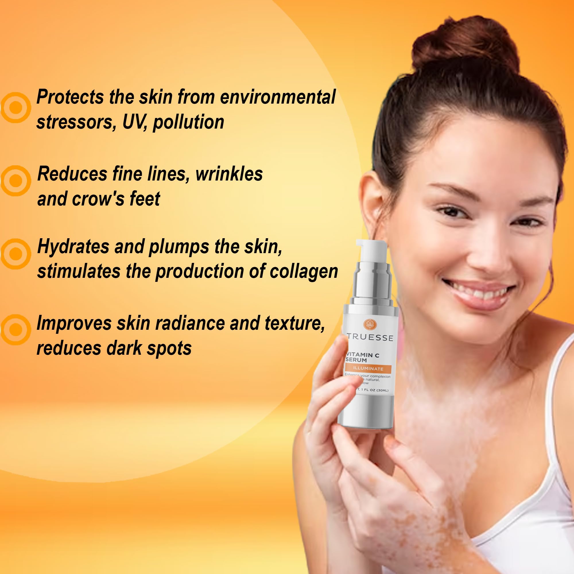 TRUESSE Vitamin C Anti-Aging Serum - Natural Hydrating Facial Serum with Ayurvedic Ingredients for Glowing Skin - 1 fl oz | Perfect for Daily Skincare Routine & Reducing Wrinkles