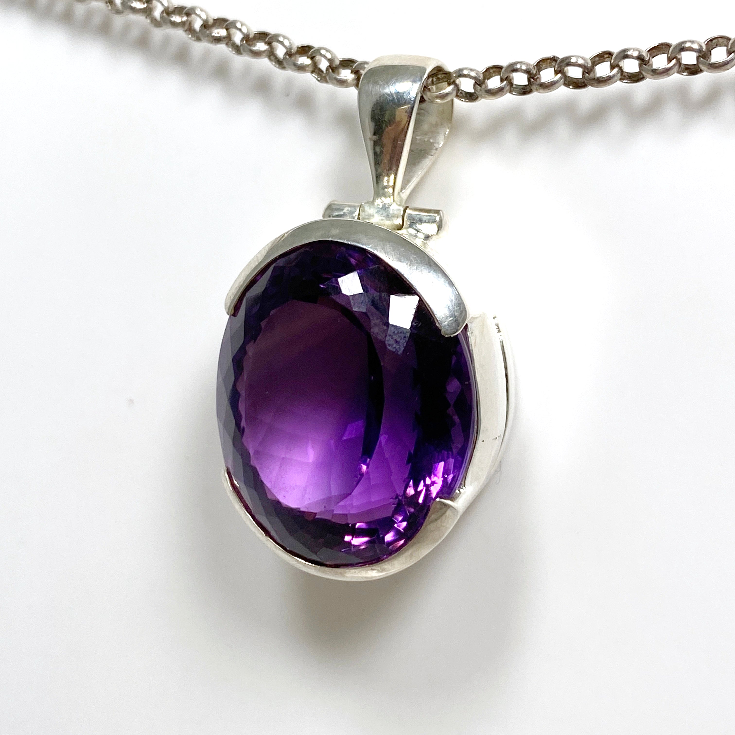 Natural Amethyst Oval Faceted Pendant Necklace - 925 Sterling Silver Jewelry for Women - Perfect for Gifts, Meditation & Spiritual Healing