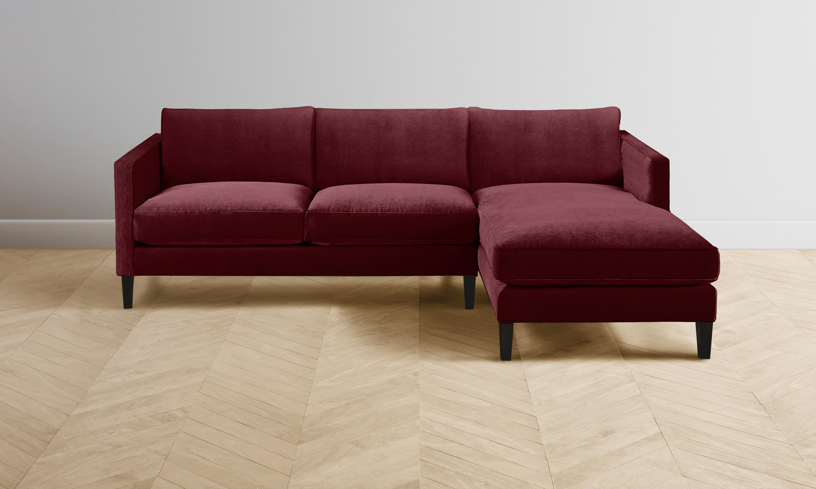 The Crosby Sectional Sofa - Performance Velvet Upholstery in Merlot Red | Perfect for Living Room, Lounge & Family Room Comfort