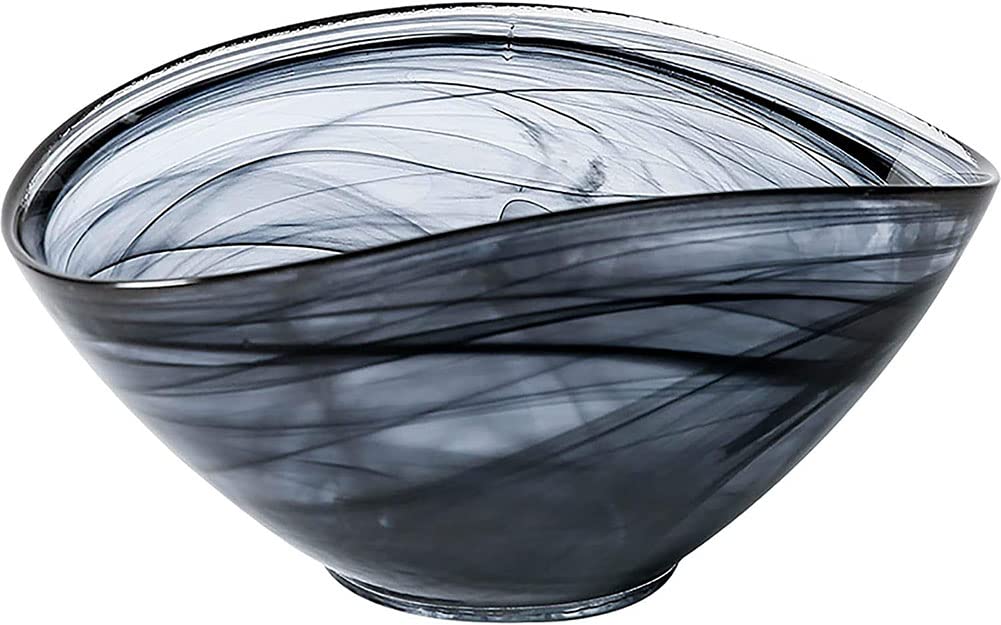 Handmade Chinese Style Black Glass Ink Centerpiece Bowl - Large 10x4 Inch Lead-Free Crystal Fruit & Salad Bowl for Food, Candy, Snacks | Perfect for Dining Table Decor, Party Serving, and Gift Giving