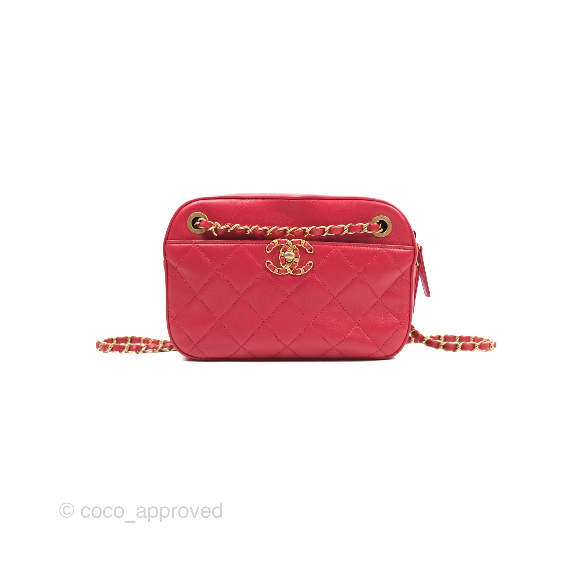 Chanel Red Goatskin Camera Bag with Aged Gold Chain Strap - Luxury Crossbody Bag for Women, Perfect for Parties & Evening Events
