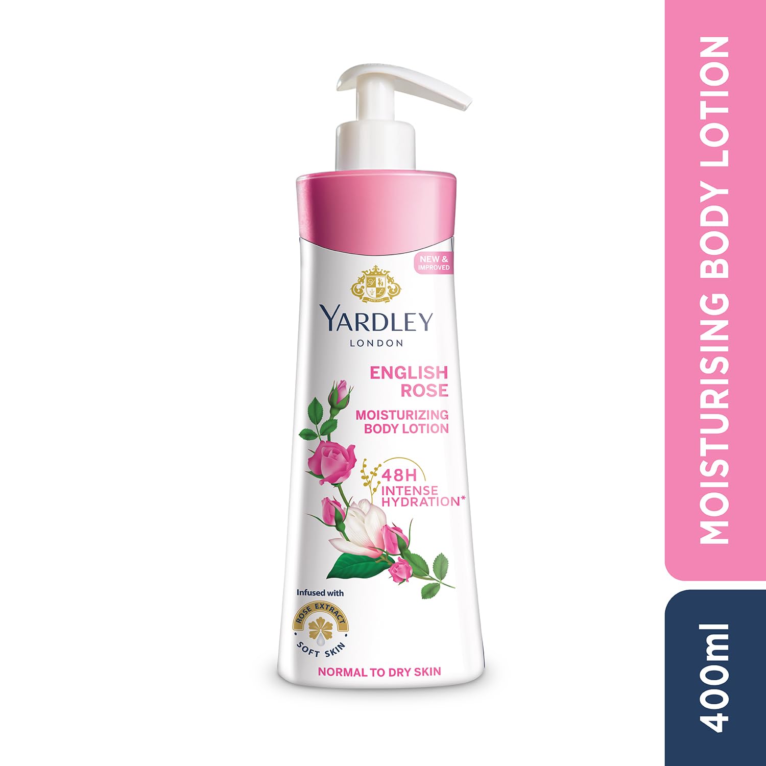 Yardley London English Rose Moisturizing Body Lotion with Germ Shield | Enriched with Rose & Geranium Oil | Daily Hydrating Hand & Body Lotion with Vitamin C & B3 for Women | 400ml | Perfect for Dry Skin Care & Daily Moisturizing Routine
