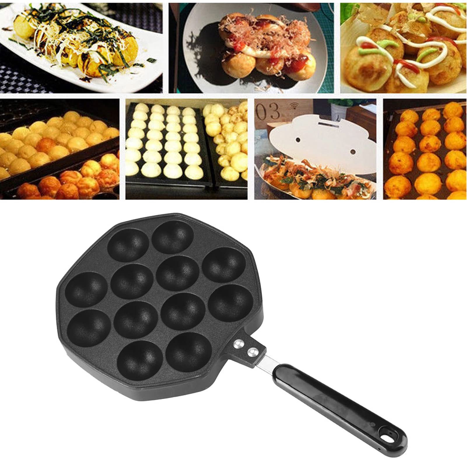 Non-Stick Aluminum Egg Waffle Pan & Takoyaki Maker - 12 Cavity Octopus Ball Grill for Perfect Pancake Balls, Puffs & Japanese Street Food | Ideal for Home Cooking, Party Snacks & Asian Cuisine Lovers