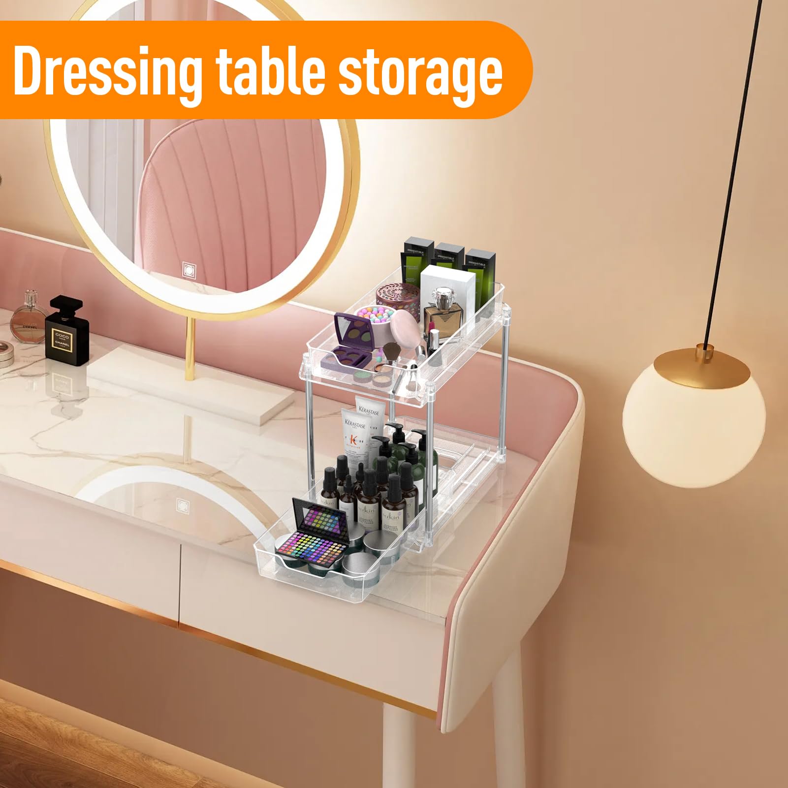 2 Pack Under Sink Organizer - 2 Tier Clear Bathroom Storage & Kitchen Drawer Organizer | Multi-Purpose Pull Out Shelves for Pantry, Medicine Cabinet & Makeup Storage (Large) | Perfect for Bathroom, Kitchen & Closet Organization