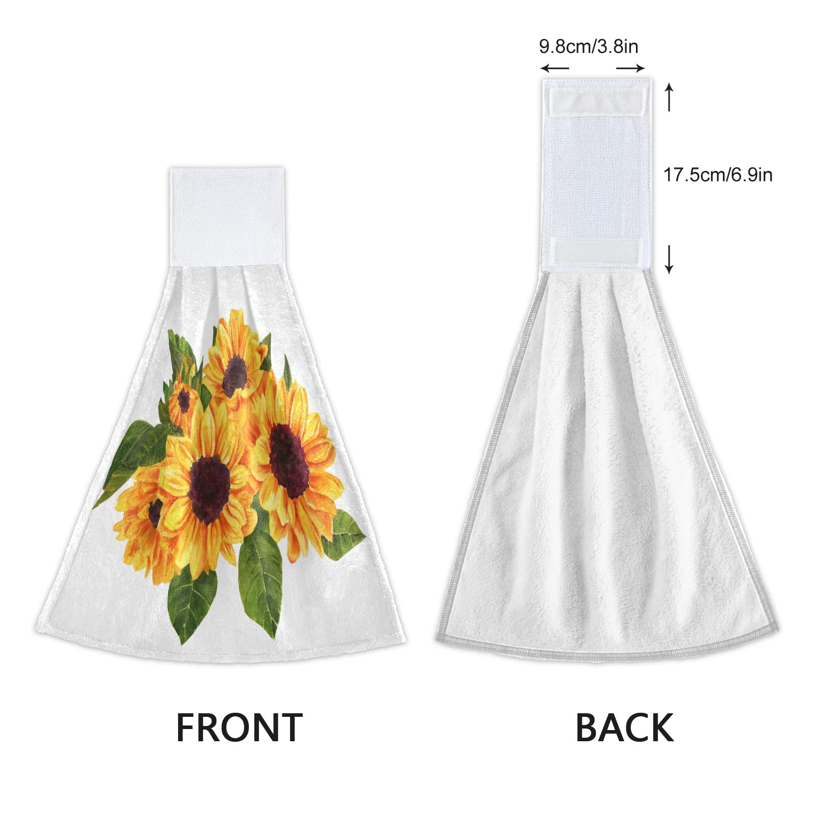 Boccsty Golden Yellow Sunflowers Hanging Kitchen Towels - 2-Piece Set with Green Leaves Hand-Painted Design | Dish Cloths, Hand Towels & Tea Towels for Farmhouse Kitchen, Bathroom Decor | Perfect for Housewarming Gifts & Country Style Home Decor
