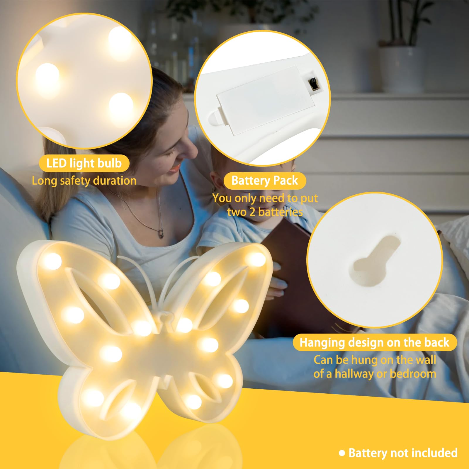 Butterfly LED Night Light for Kids - Multi-Shape Nursery Lamp for Boys & Girls Bedroom, Desk, Wall Decor | Cute Kawaii Nightlight Gift for Toddlers, Breastfeeding Babies | Perfect for Bedtime, Nursery Room, Study Area & Relaxation