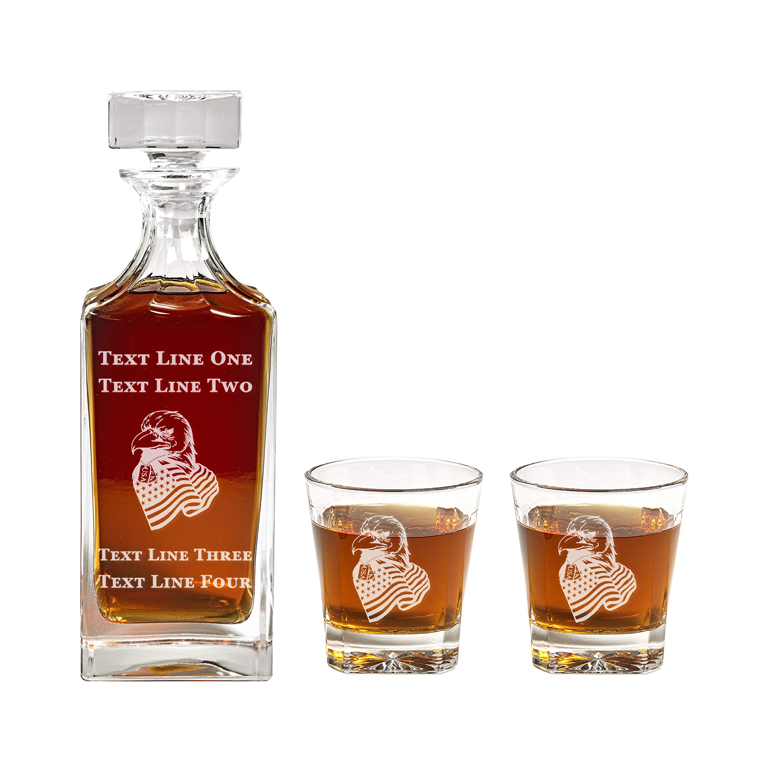 900ml Engraved USA Military Decanter Set - Patriotic Retirement Gift, Promotion Present for Men & Women - Perfect for Home Bars, Office Decor & Military Themed Parties