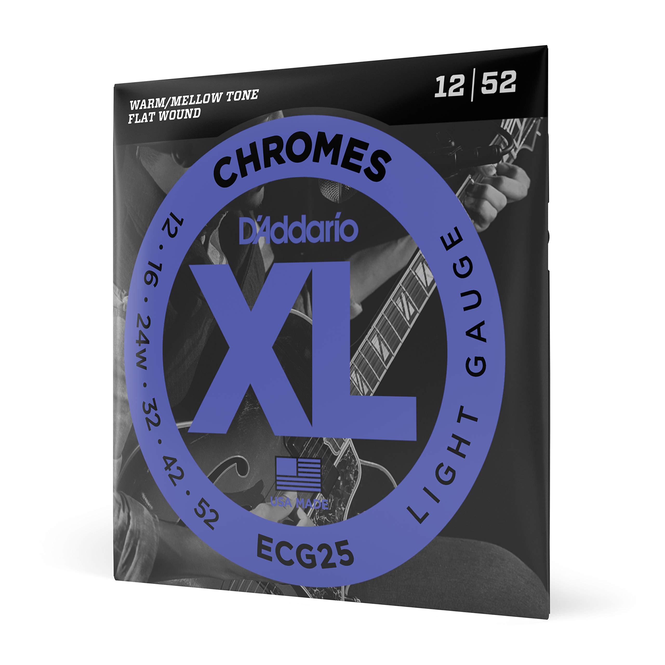 D'Addario ECG25 XL Chromes Electric Guitar Strings - Light Gauge 12-52 | Smooth Playability & Bright Tone for Rock, Blues & Jazz Performances