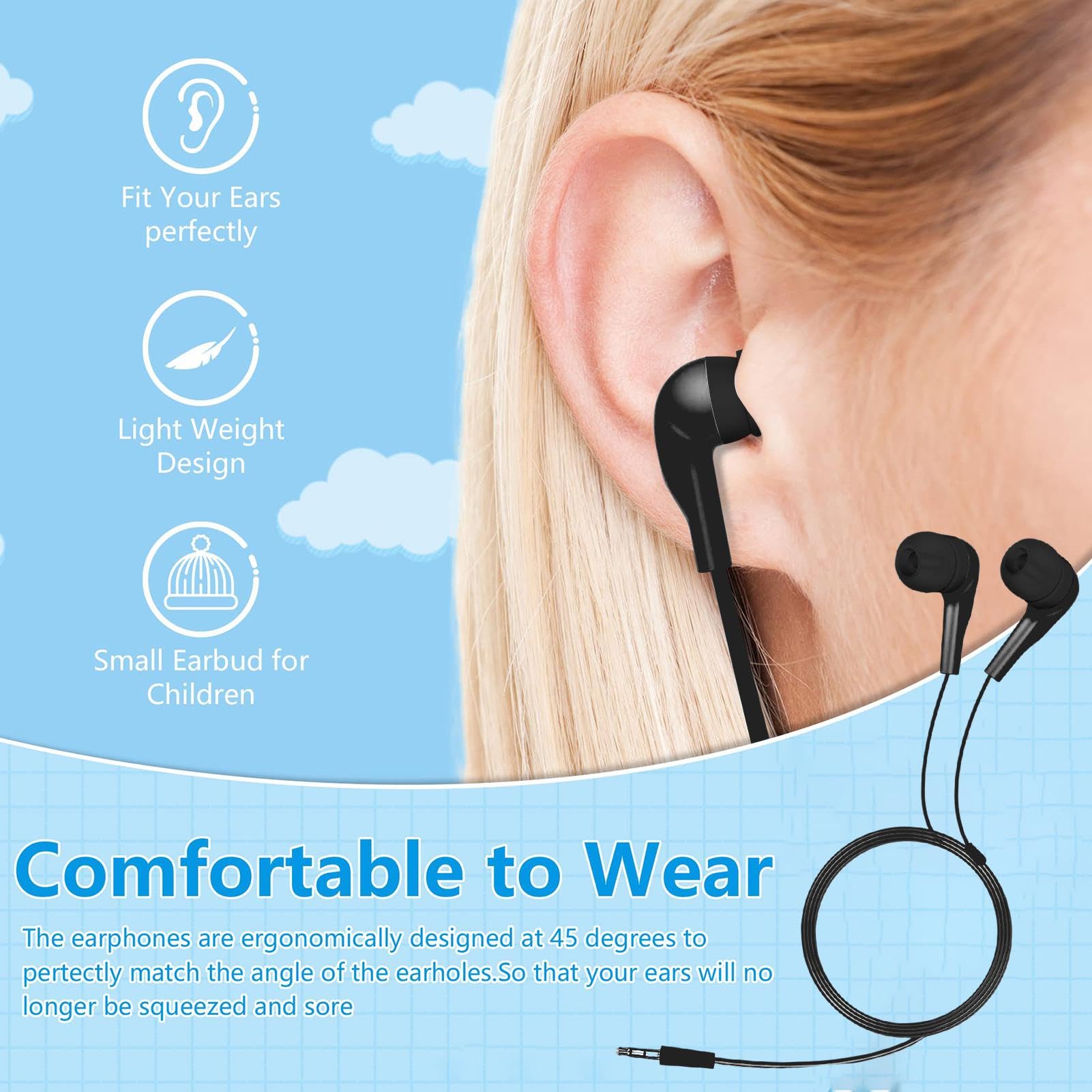 Kids Wired In-Ear Headphones with 3.5mm Jack - Comfortable Earbuds for School, Laptops & Phones | Perfect for Online Learning, Music & Gaming | Lightweight & Durable for Students & Travel
