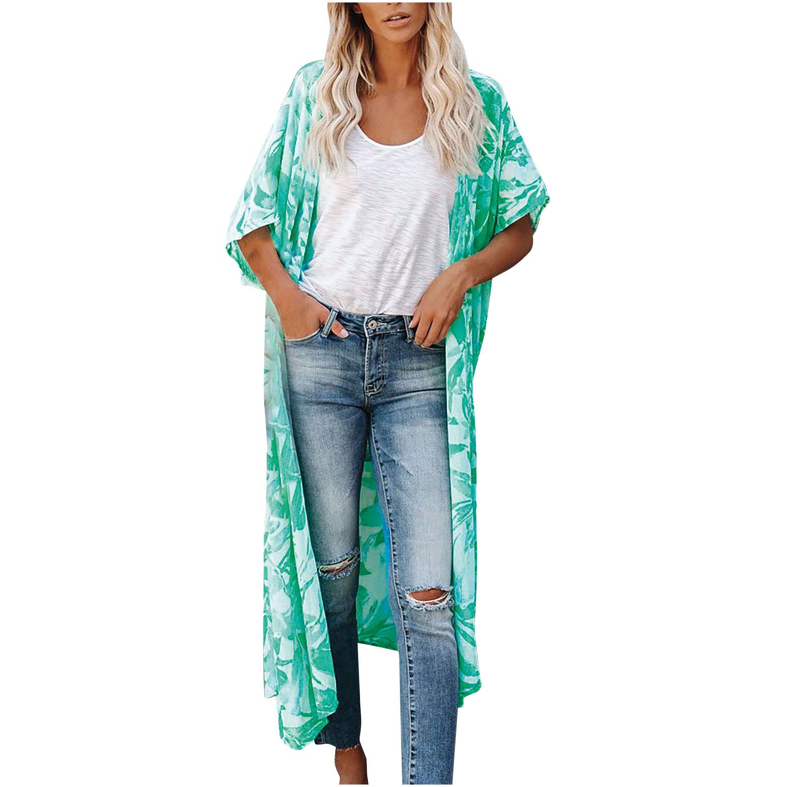 Women's Casual Printed Short Sleeve Cardigan Coat - Mid-Length Blouse Tops for Winter Fashion | Perfect for Office Wear, Date Nights & Layered Outfits