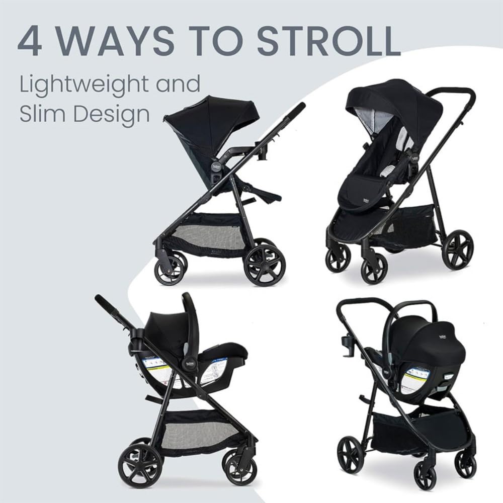 Britax Willow Brook Baby Travel System - Infant Car Seat & Stroller Combo with Aspen Base | ClickTight Technology | RightSize System | 4 Ways to Stroll (Onyx Glacier) | Perfect for Newborns, Shopping Trips & Family Outings
