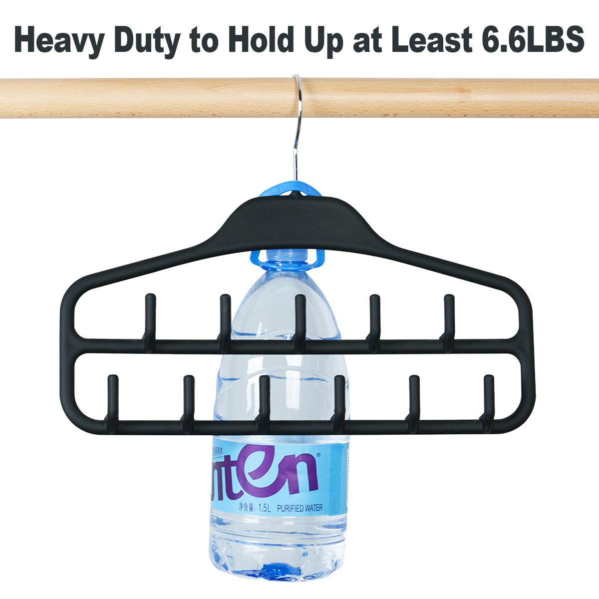 360° Swivel Belt Hanger Rack Holder - 2 Pack Heavy Duty Closet Organizer with 11 Non-Slip Rubberized Hooks, Black (14 x 0.39 x 11 Inch) - Perfect for Closet, Bedroom, Bathroom & Entryway Storage Organization