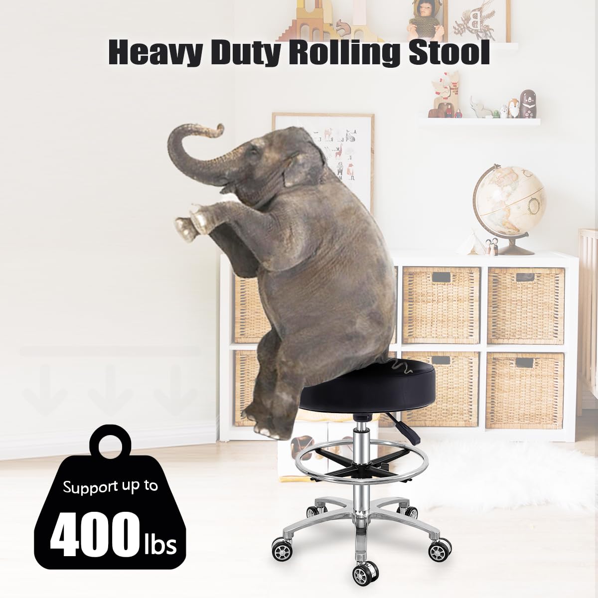 Antlu Adjustable Height Hydraulic Rolling Stool - Swivel Office Chair with Wheels & Foot Rest for Medical, Salon, Tattoo, Kitchen & Massage Work - Ergonomic Rolling Seat for Professionals (Black) - Perfect for Hairdressers, Chefs, Tattoo Artists & Healthcare Workers