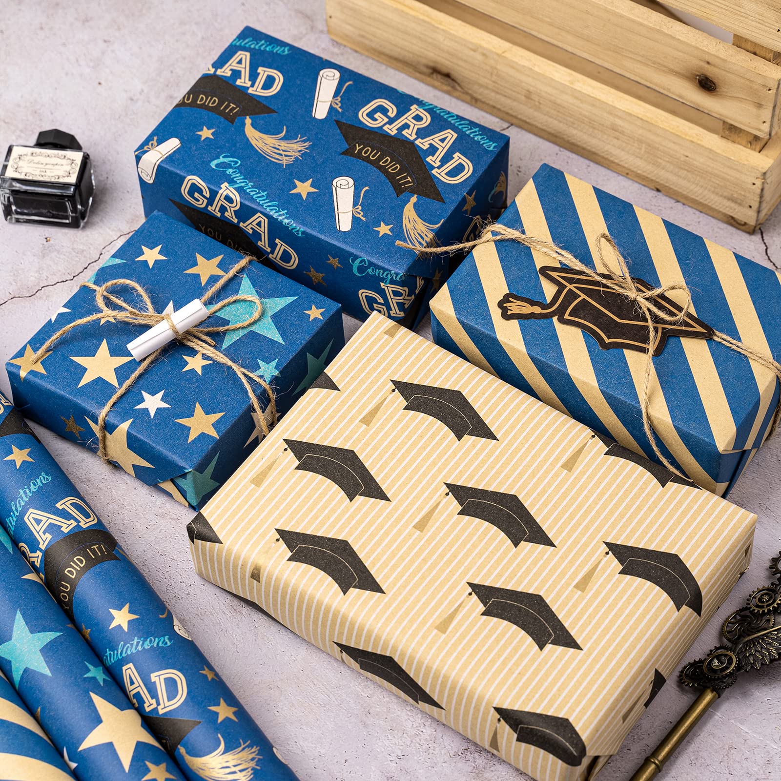 RUSPEPA Kraft Wrapping Paper Rolls - 17x10 Inch Mini Roll (4 Pack) - Eco-Friendly Gift Wrapping Paper for Graduation, Birthday & Party Decorations - Perfect for DIY Crafts, Scrapbooking & Present Wrapping