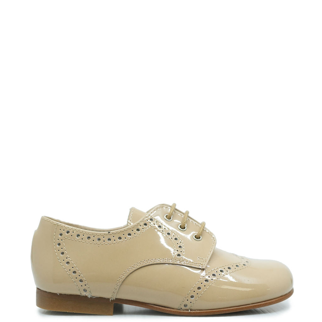 Beberlis Beige Patent Wingtip Oxford Shoes for Men - Classic Formal Dress Shoes for Business, Wedding & Office - Comfortable & Stylish Wingtip Brogues