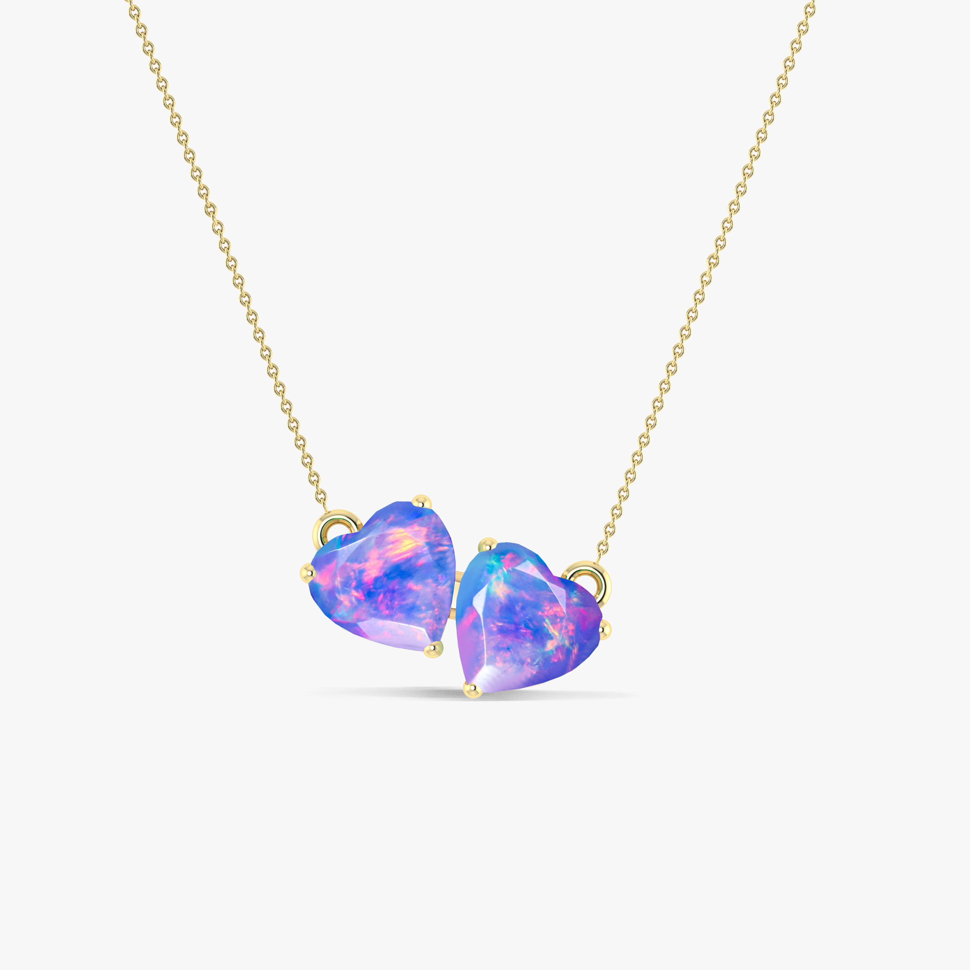 Lavender Opal Dual Heart Pendant Necklace - Dainty Sterling Silver Jewelry for Women, Gift for Her, Valentine's Day & Anniversary Present