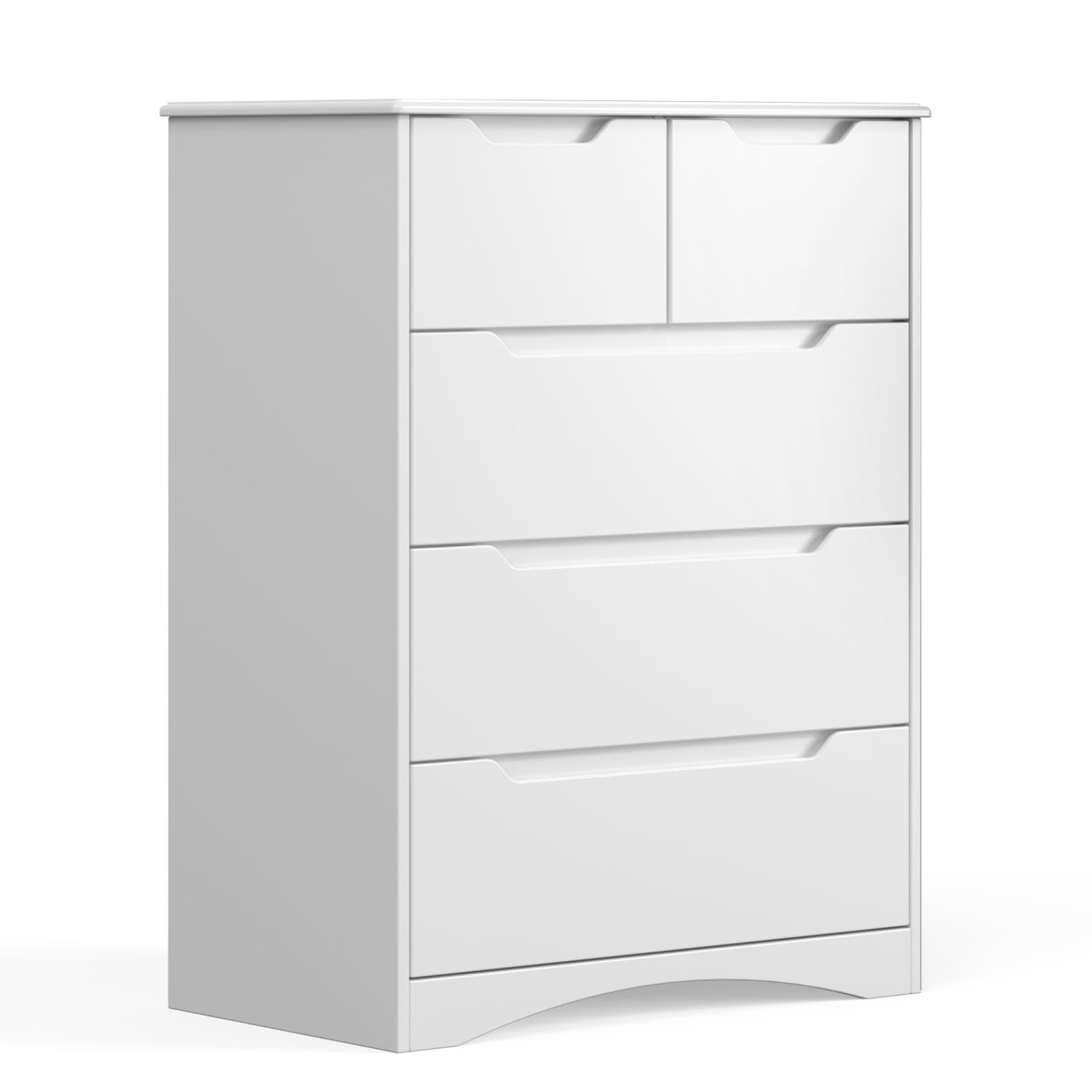 Gizoon 5-Drawer White Dresser for Bedroom - Large Storage Chest of Drawers with Embedded Handles, Sturdy Anti-Tip Design - Perfect for Hallway, Office, Living Room & Dorm Organization