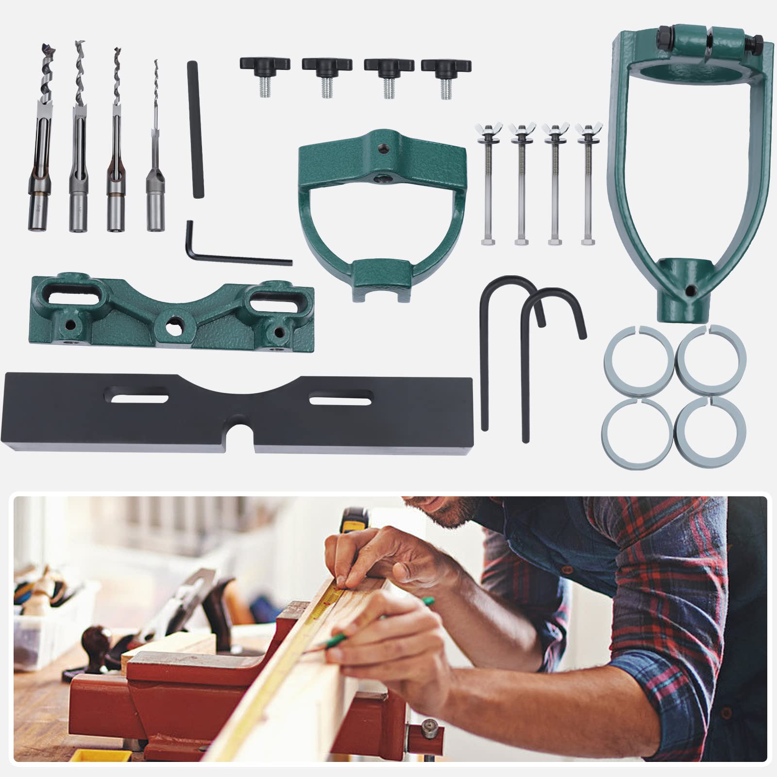 Drill Press Mortising Attachment - Square Hole Chisel Kit for Woodworking | Bench Drill Locator Set & Mortising Machine (Style B) | Perfect for Cabinet Making, Furniture Joinery & DIY Wood Projects