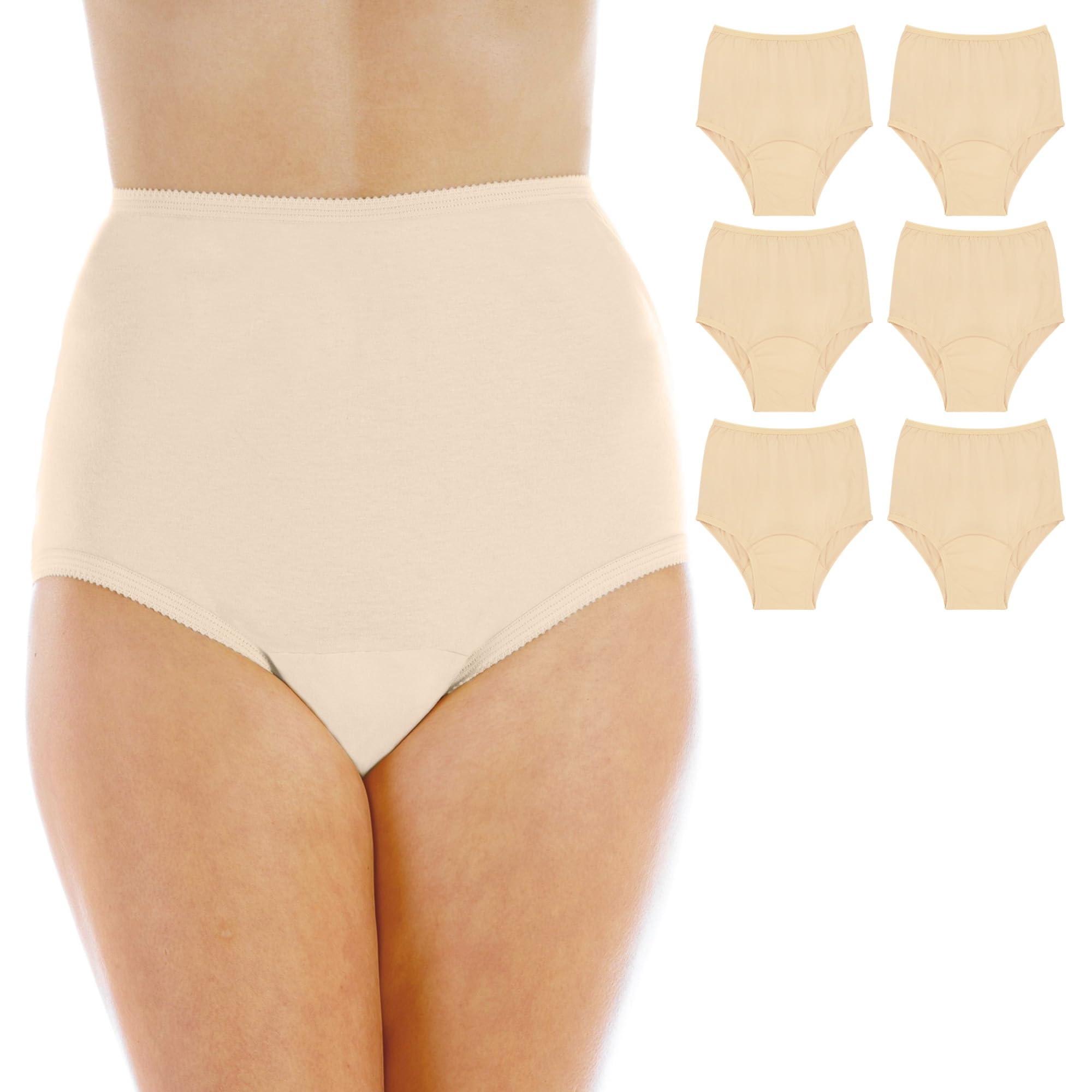 Wearever Women's Cotton Comfort Incontinence Panties - Reusable & Washable Leak Proof Underwear for Bladder Control with Regular Absorbency (Pack of 6, Beige, Size S, Fits Hip 35-37