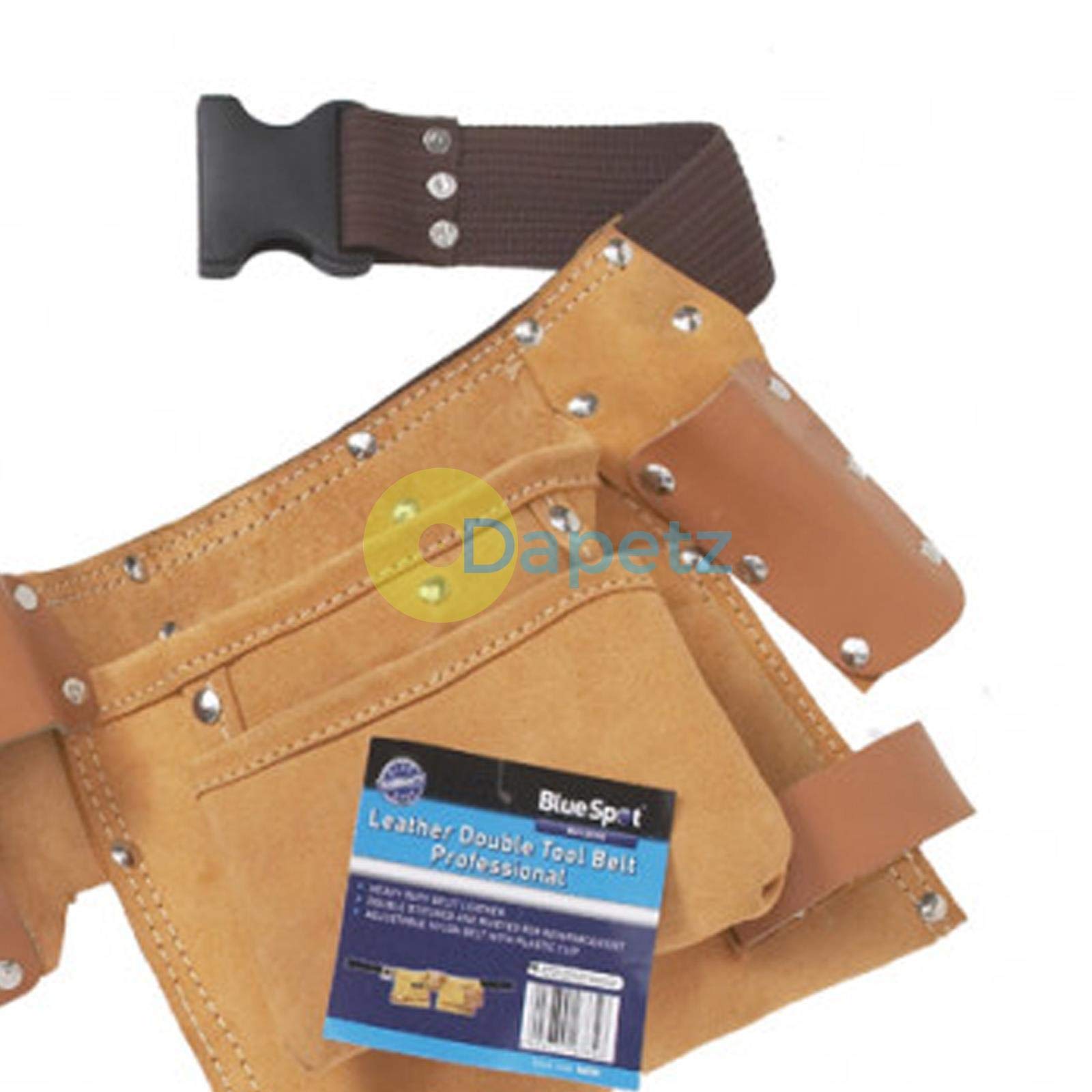 Blue Spot Professional Double Leather Tool Pouch - Heavy Duty Work Belt Accessory for Electricians, Carpenters & Construction Workers | Durable Multi-Pocket Design for Hammers, Screwdrivers & Hand Tools