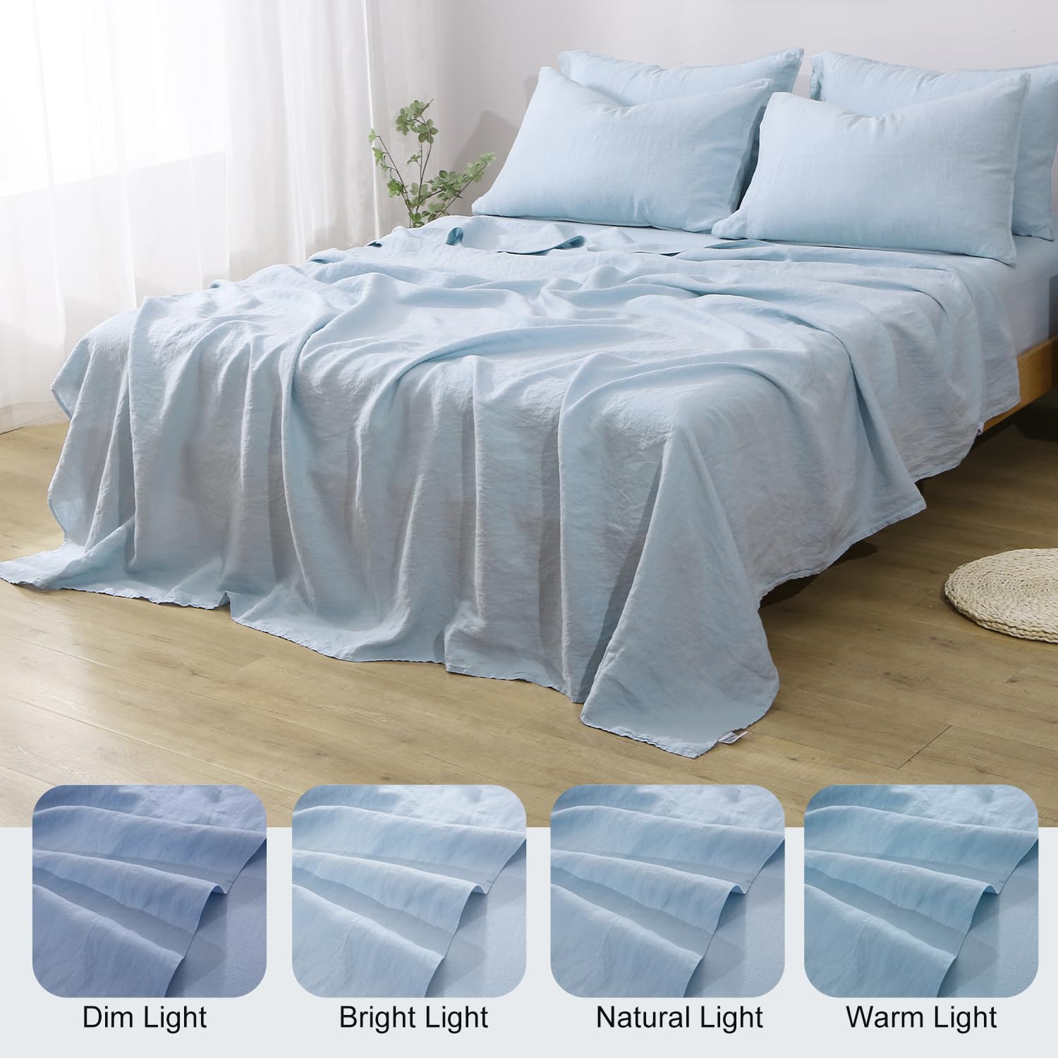 100% Organic Washed French Flax Linen Sheets Set 4Pcs - California King Size, Aqua Blue | Breathable & Hypoallergenic Bedding for All Seasons | Perfect for Eco-Friendly Homes, Guest Rooms & Luxury Hotels
