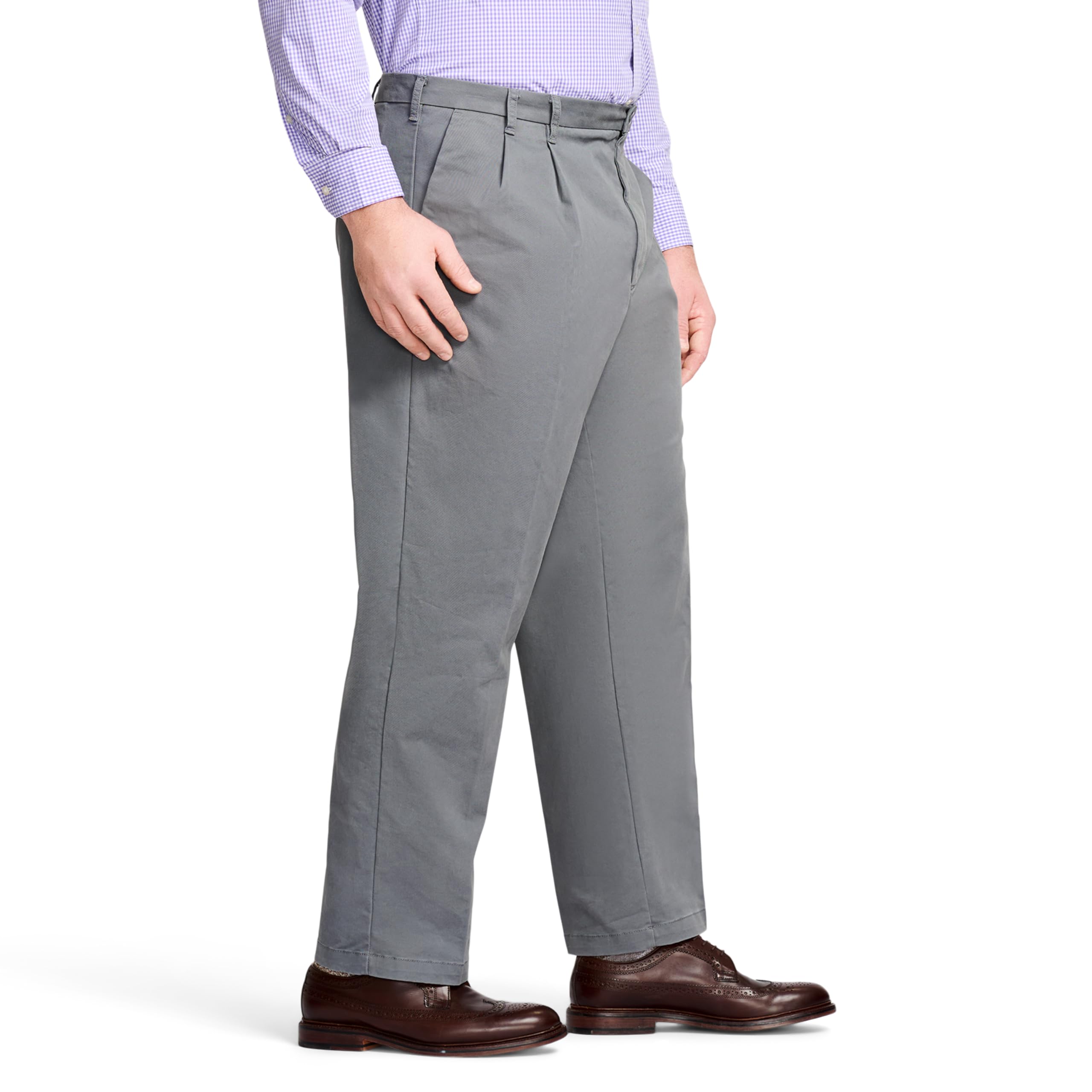 IZOD Men's Big & Tall Performance Stretch Flat Front Pants - Comfortable Work & Casual Wear for Office & Outdoor Activities
