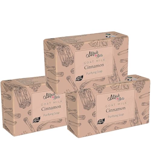 Organic Goat Milk & Cinnamon Purifying Soap Bar for Oily & Acne-Prone Skin - Handmade Herbal Natural Cruelty-Free Soap (3 x 125g) - Deep Cleansing Face & Body Wash for Daily Skincare Routine