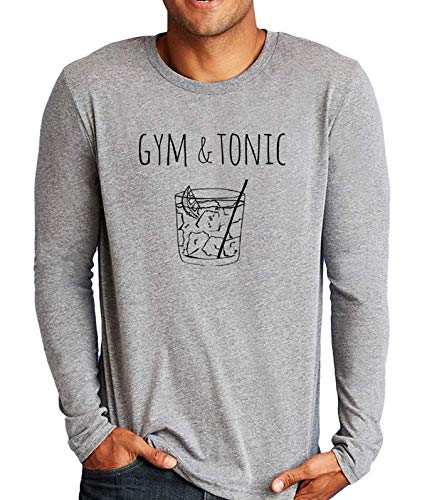 Gym & Tonic Men's Long Sleeve Graphic T-Shirt - Funny Saying Tee in Heather Gray (Size S) - Perfect for Gym, Workout, and Casual Wear