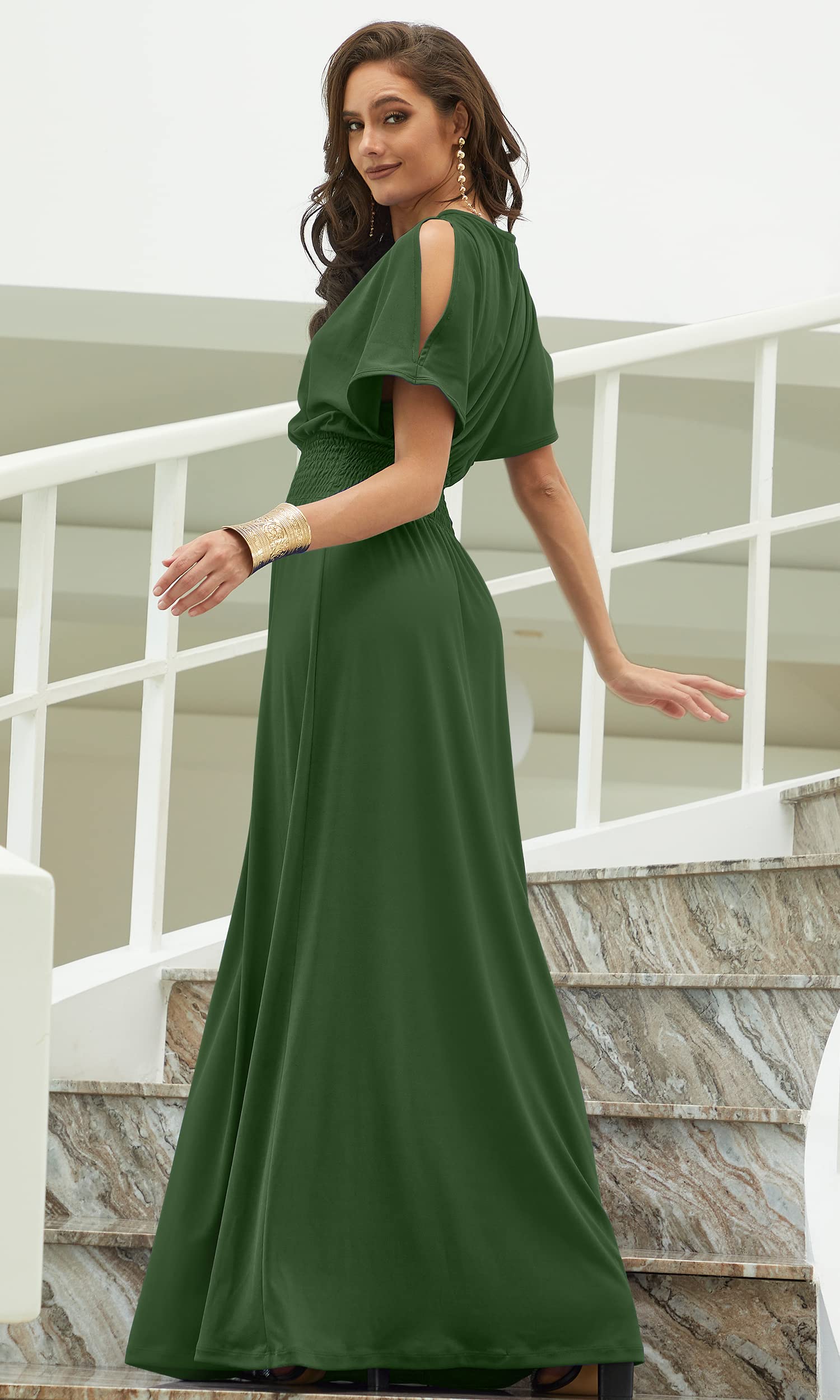 Elegant Women's Split Sleeve Smocked Cocktail Maxi Dress for Evening Parties, Weddings & Special Occasions | KOH KOH Long Dress