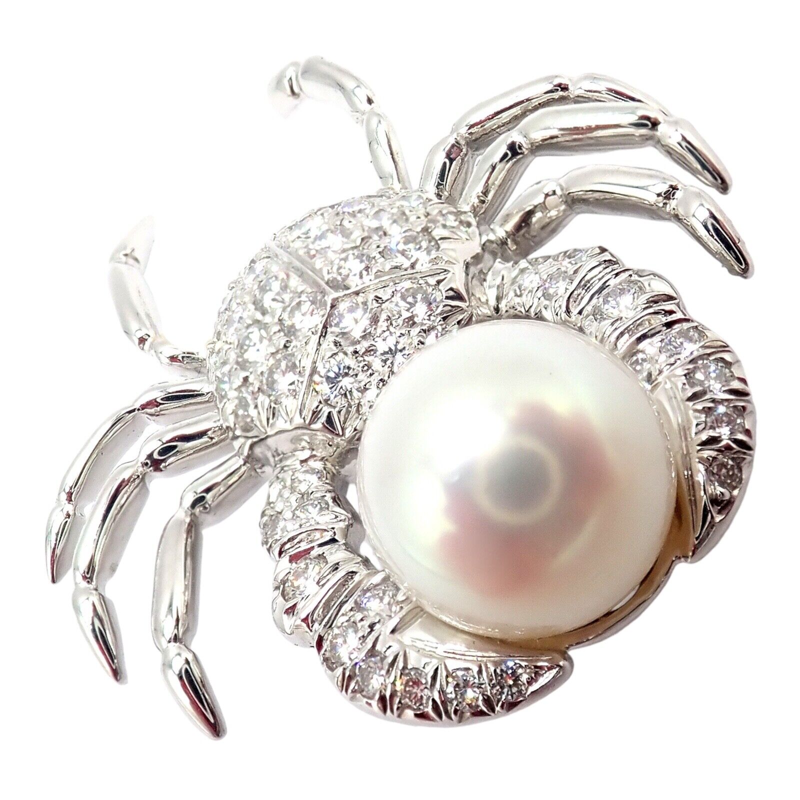 Authentic Tiffany & Co Platinum Crab Brooch with 1.50ct Diamond & 9mm Pearl - Vintage Jewelry for Women, Luxury Gift for Her, Perfect for Weddings, Anniversaries & Special Occasions