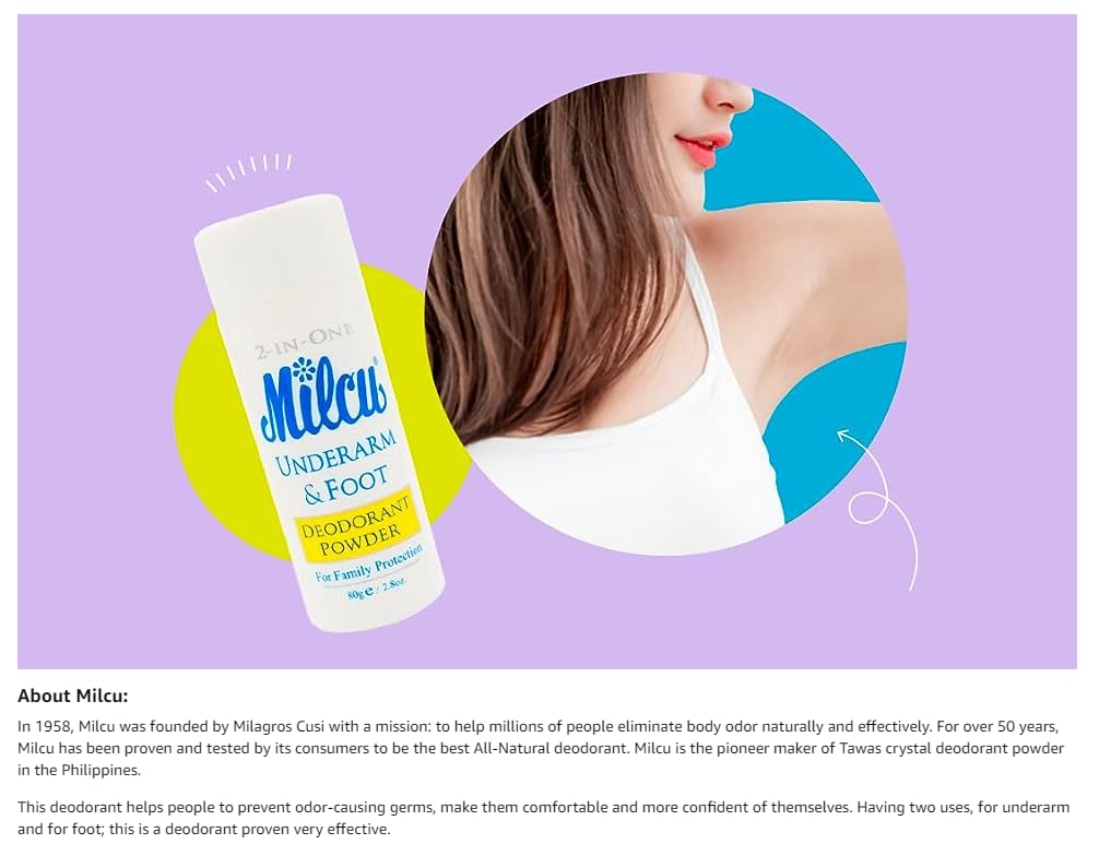 Milcu Underarm & Foot Deodorant Powder - 80g Large Size for Men & Women - All-Day Odor Protection for Gym, Work & Outdoor Activities