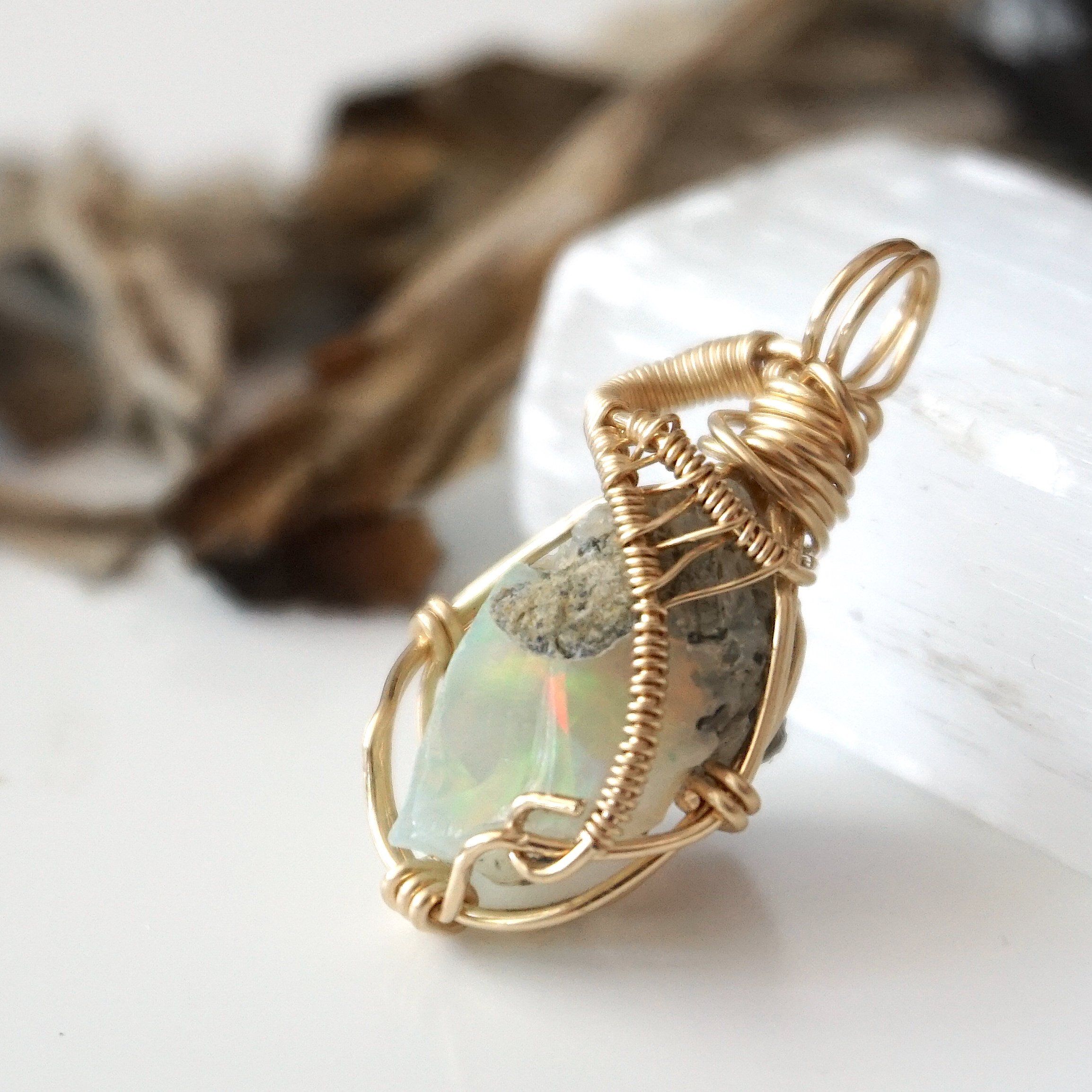 Fire Opal Necklace - 14k Gold Filled Pendant Jewelry for Women, Gift for Her, Birthday, Anniversary, Valentine's Day
