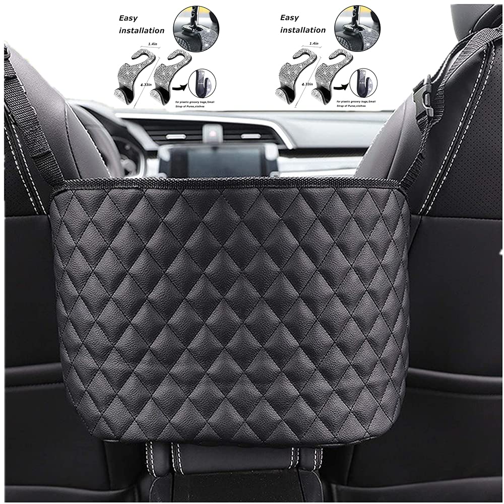Car Handbag Holder - Large Capacity Leather Purse Organizer for Car Seats, Front Seat Storage Bag with Durable Net - Perfect for Drivers & Passengers to Keep Essentials Organized On the Go