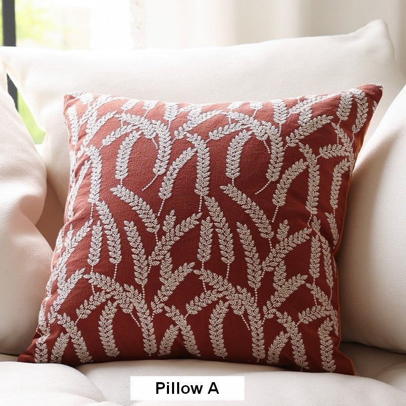 Farmhouse Decorative Throw Pillows for Couch - Embroidered Cotton Pillow Covers with Wheat Stalk & Pumpkin Design - Perfect for Living Room, Sofa, and Home Decor
