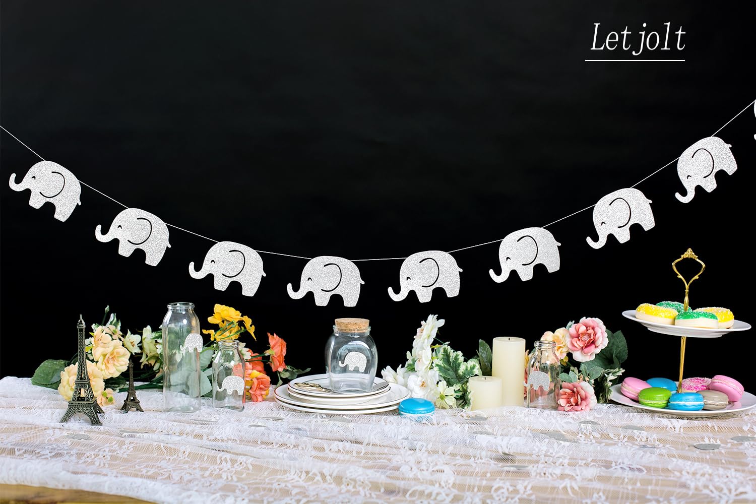 Baby Shower Garland Decorations - 10ft Glitter Elephant Banner for Nursery, Winter Birthday Party & New Year's Supplies (17 Pcs) - Perfect for Baby Showers, Gender Reveals & Nursery Wall Decor