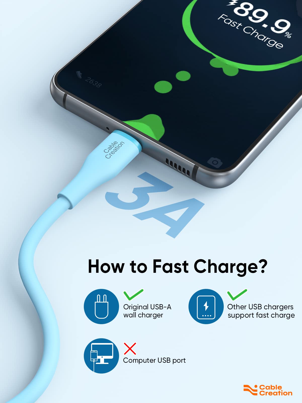 CableCreation 6FT USB A to USB C Fast Charging Cable - 3A Soft Silicone Car Charger for iPhone 15, MacBook Pro, iPad Pro/Air/Mini, Galaxy S23, Pixel - Perfect for CarPlay, Home & Office Charging