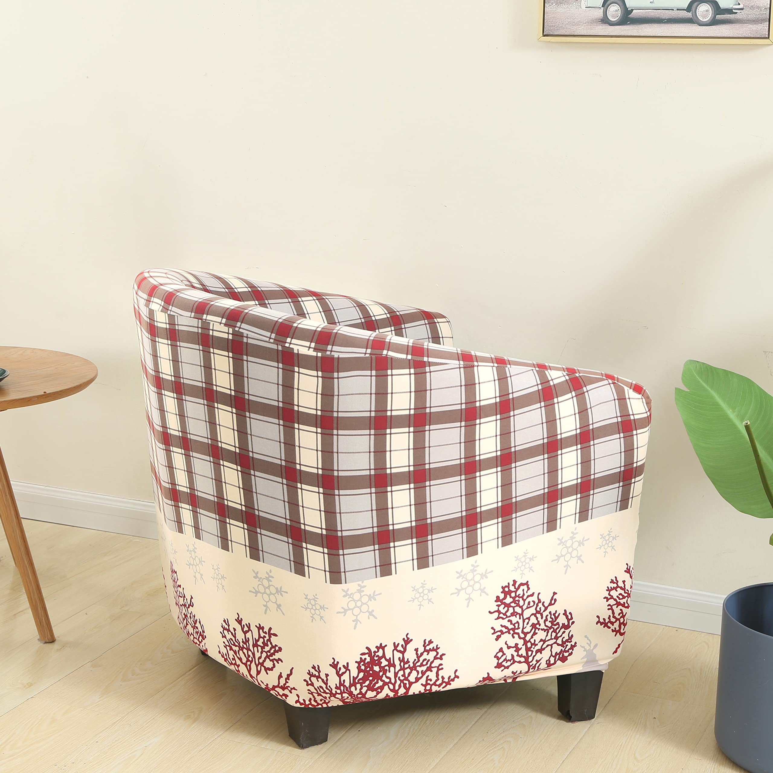 Soft Cozy Plaid Stretch Slipcover for Club Chairs, Barrel Chairs & Armchairs - Durable Furniture Protector Cover in Brown - Perfect for Living Room, Bedroom & Home Office Decor