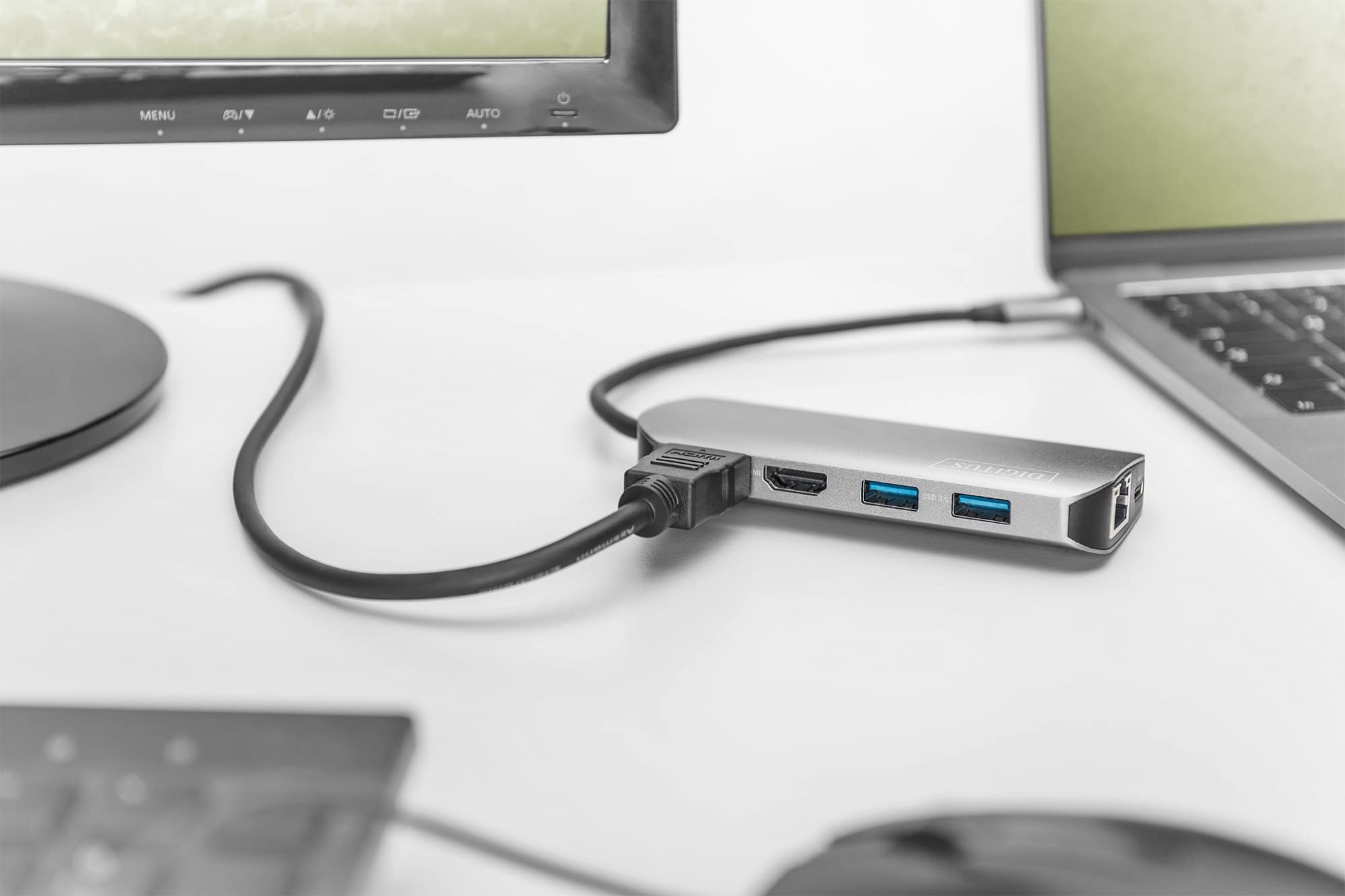 Digitus 8-Port USB-C Hub with 2xUSB 3.0, Ethernet, Dual HDMI, Power Delivery, SD/MicroSD Card Reader - Space Gray | Perfect for MacBook Pro/Air, Windows Laptops & Home Office Setup