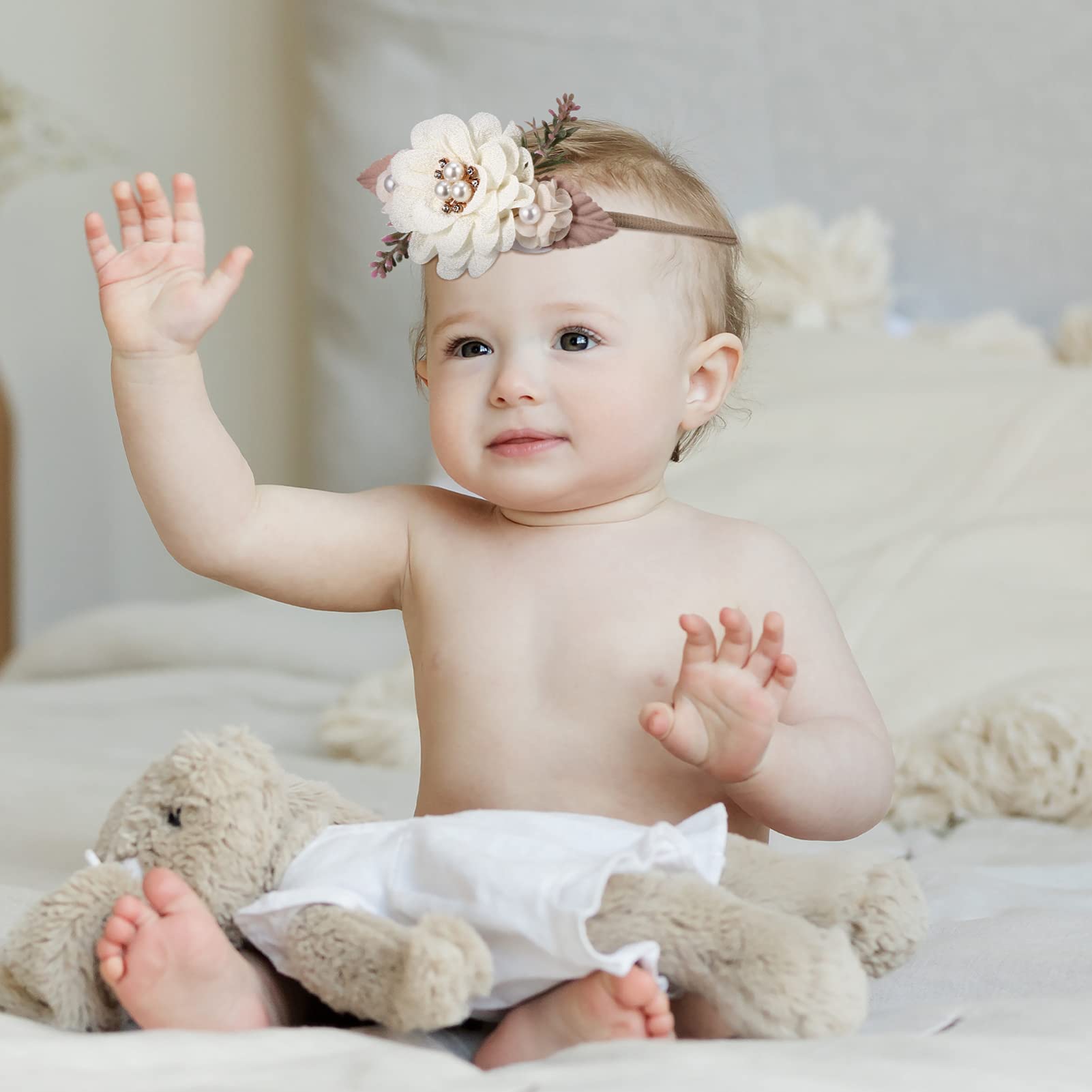 GALPADA 6-Piece Newborn Baby Girl Headbands Set - Lace Headwraps with Flower Bows, Soft Elastic Hair Bands for Infants (0-24 Months) | Perfect for Photoshoots, Baptisms, Birthday Parties & Special Occasions