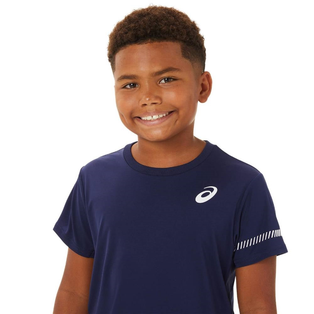ASICS Boys' Tennis Short Sleeve Performance Shirt - Moisture Wicking Athletic Top for Junior Players (Peacoat Blue) | Ideal for Tennis Practice, Matches & Summer Sports Training