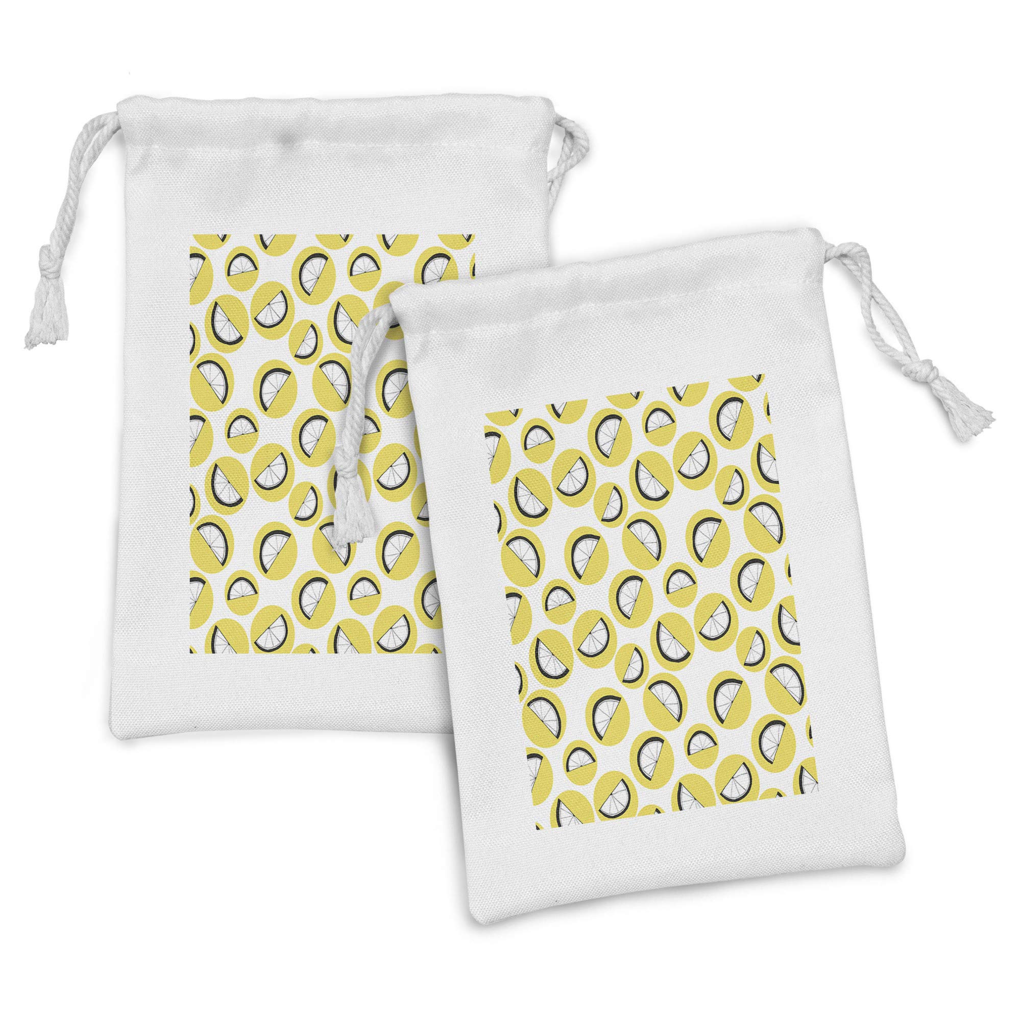 Ambesonne Lemons Fabric Pouch Set of 2 - Modern Citrus Slice Doodle Drawstring Bags for Toiletries, Travel Essentials & Party Favors (9