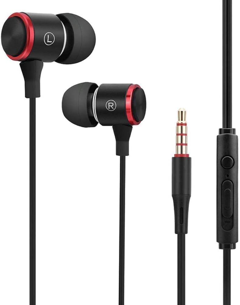 KARDOL Original 3.5MM Metal Wired Earphones - HiFi Stereo Bass Earbuds with Microphone for iPhone, Android, PC, Laptop - Noise Isolation Headphones for Gaming, Music, Calls (Black)