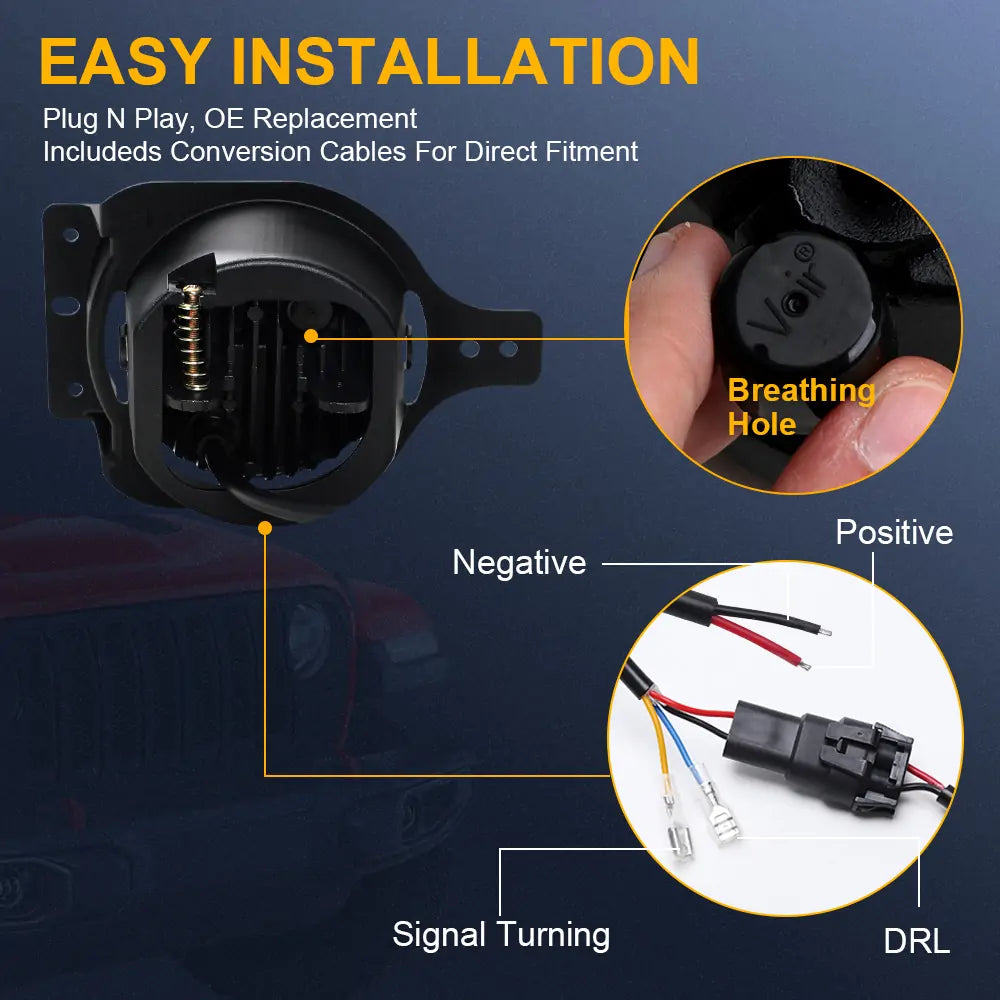 4 Inch LED Fog Lights with Angel Eyes for Jeep Wrangler JL & Gladiator JT - Durable Off-Road Lighting for Night Driving & Adventure