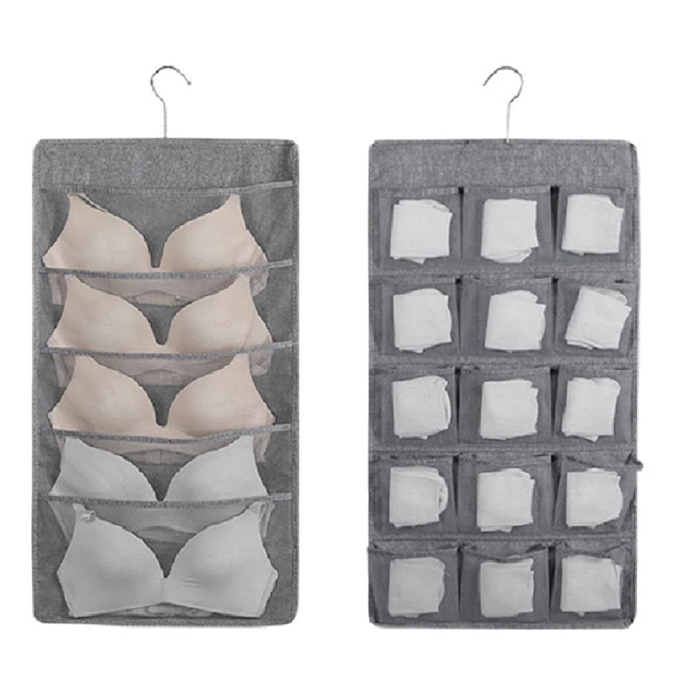 20-Pocket Hanging Closet Organizer for Clothes, Jewelry & Accessories - Space Saving Storage Solution for Pantry, Bras, Socks, Underwear & Stockings - Perfect for Bedroom, Closet & Dorm Organization (Gray)