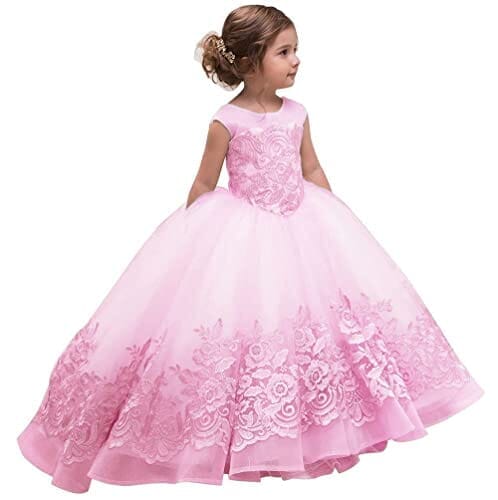 Pink Champagne Princess Dress for Girls - Elegant Party Gown for Birthday, Wedding & Special Occasions