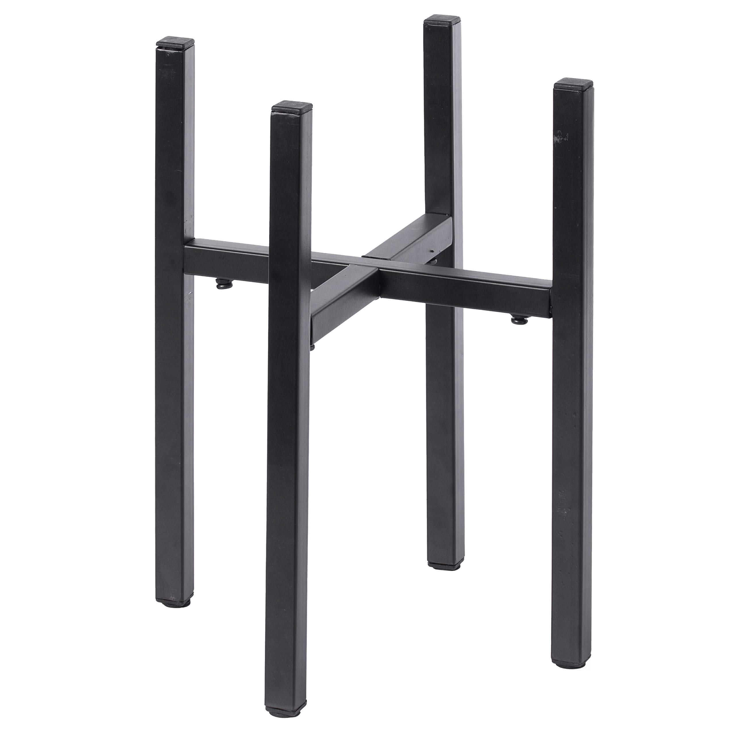Gardenised QI003984 Adjustable Metal Plant Stand - Expandable 9.5 to 14.5 Inch Flower Pot Holder for Indoor Outdoor Plants - Black - Perfect for Balcony, Patio, Garden Decor